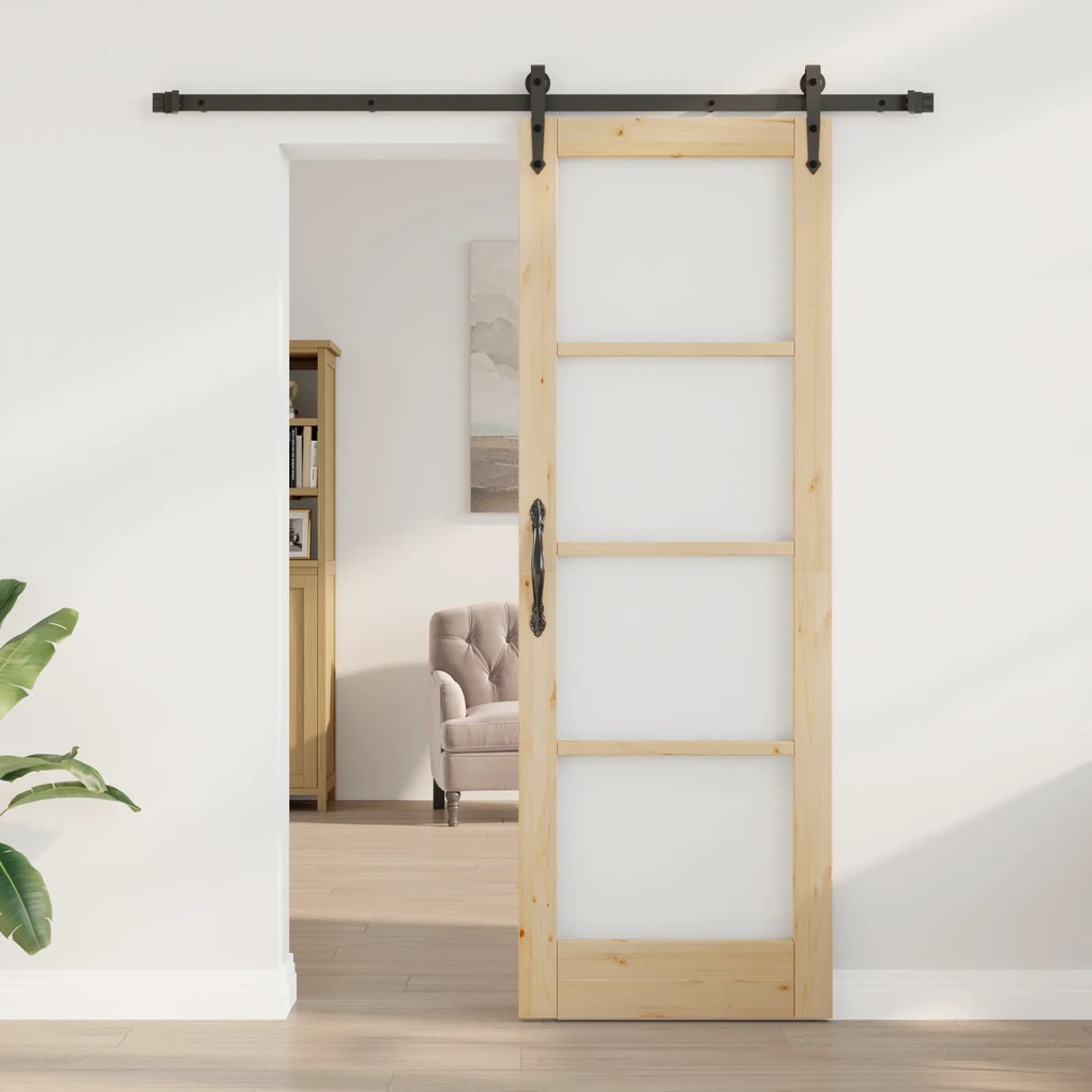 vidaXL Συρόμενη Πόρτα  με Σετ Υλικών 73.5x211 cm Συμπαγές Ξύλο Πεύκου