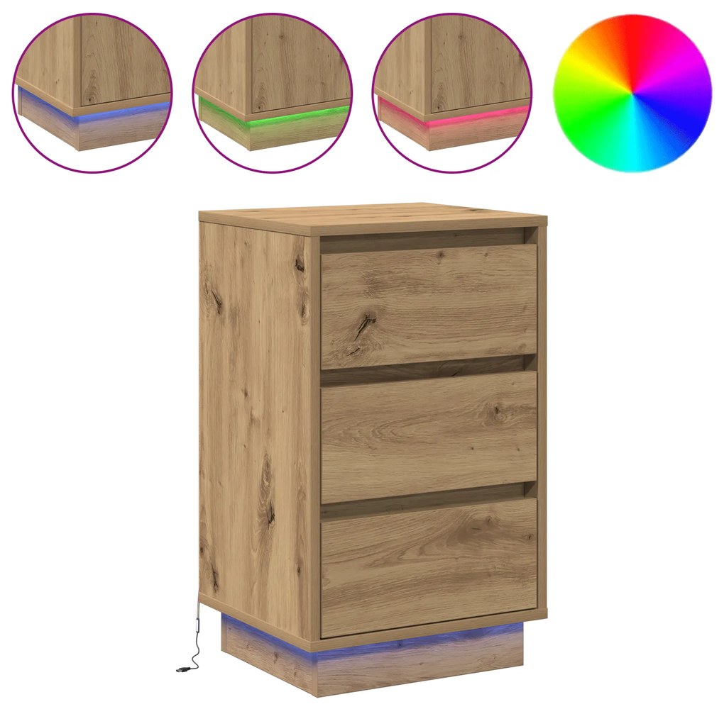 vidaXL κομοδίνο με LED Ξύλο Artisan Oak 39x34.5x65 εκ. Επεξεργασμένο Ξύλο