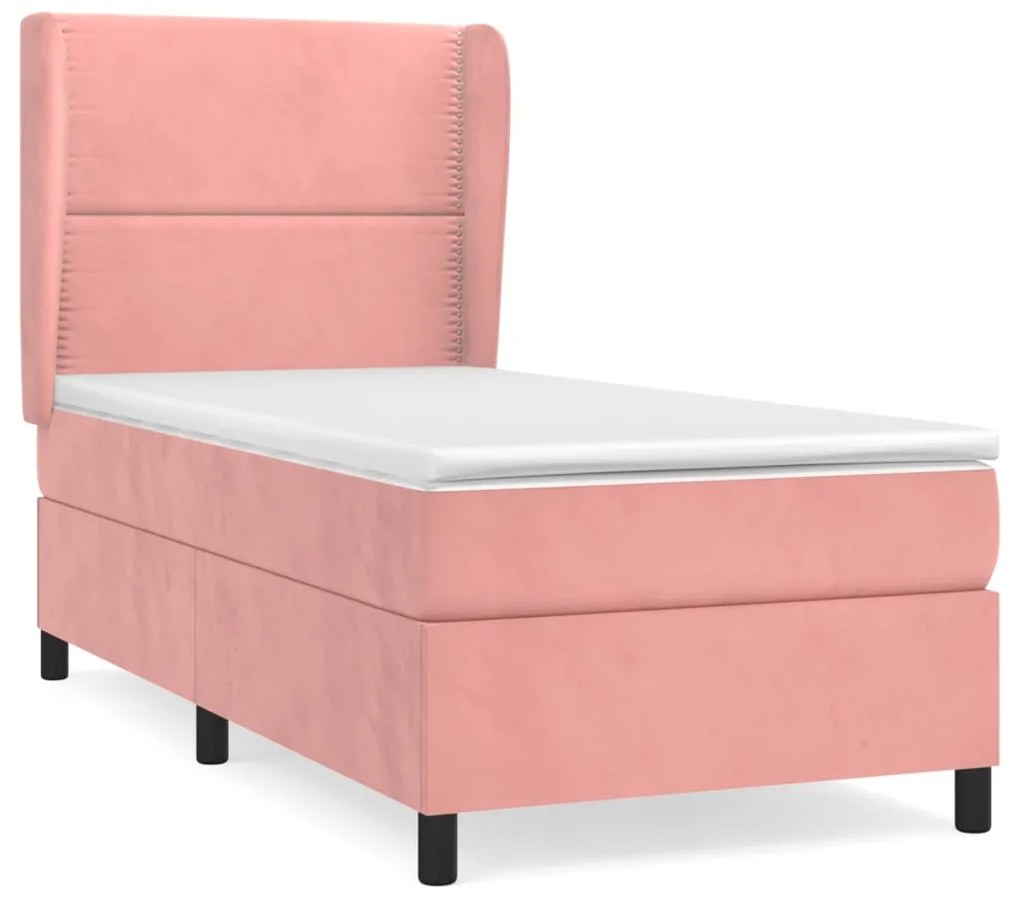 vidaXL Κρεβάτι Boxspring με Στρώμα Ροζ 100x200 εκ. Βελούδινο