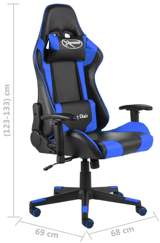 Καρέκλα Gaming Περιστρεφόμενη Μπλε PVC - Μπλε