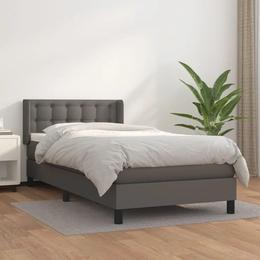 Κρεβάτι Boxspring με Στρώμα Γκρι 100x200εκ. από Συνθετικό Δέρμα - Γκρι