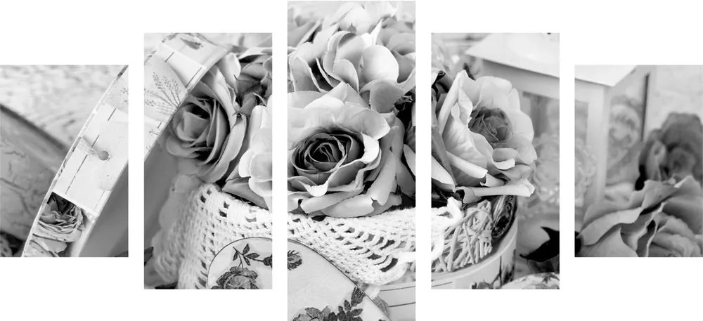Εικόνα 5 τμημάτων ρομαντικό vintage στυλ σε ασπρόμαυρο σχέδιο