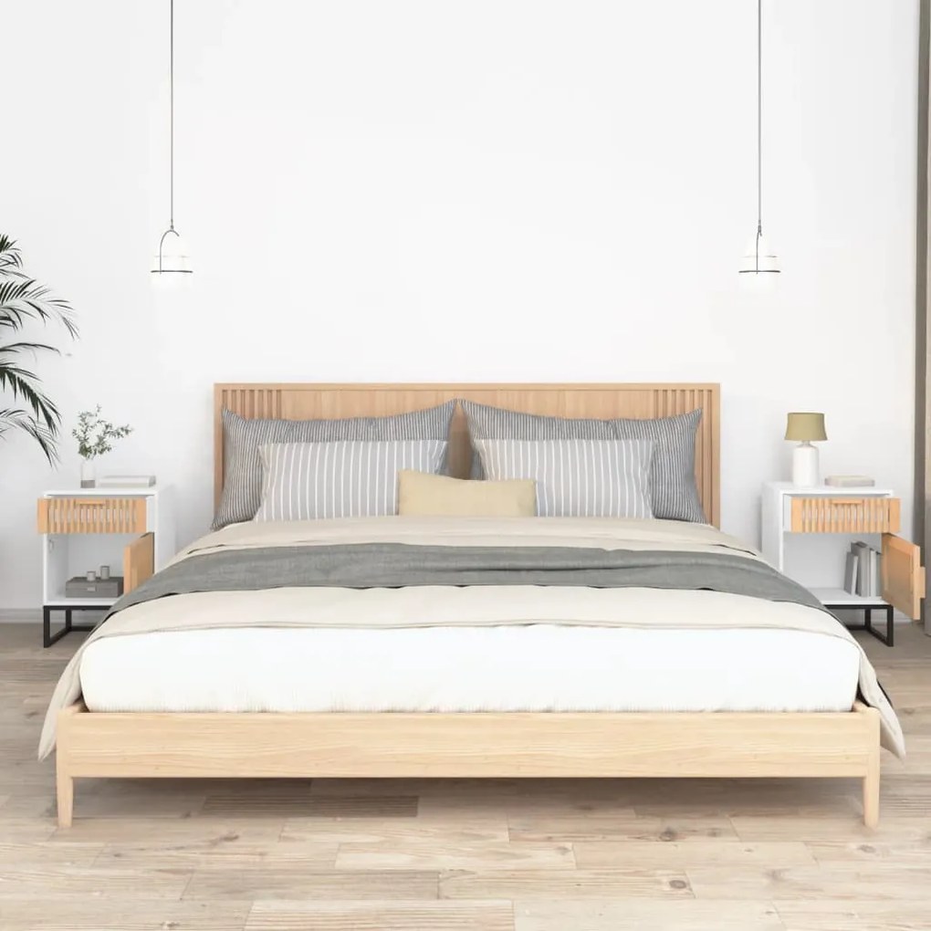 vidaXL Κομοδίνα 2 τεμ. Λευκά 40x30x55,5 εκ Επεξεργασμένο Ξύλο &amp; Σίδερο