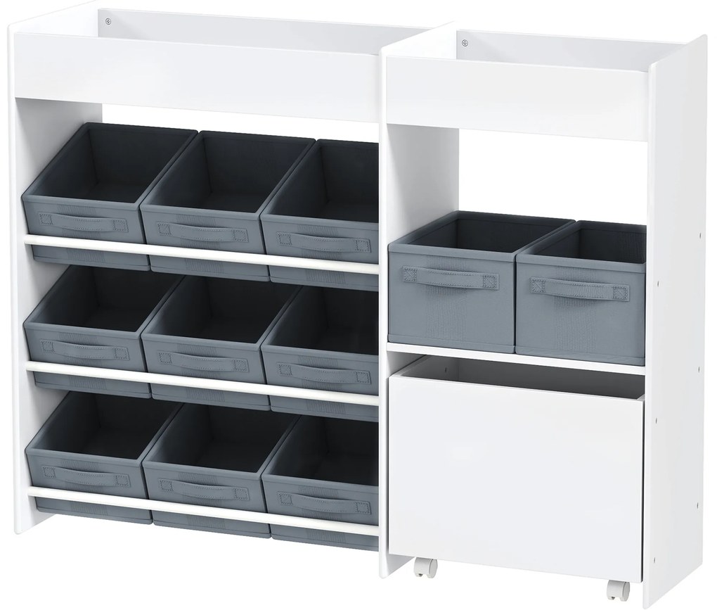 AIYAPLAY Παιδικό Ράφι Αποθήκευσης, Ντουλάπι παιχνιδιών για παιδιά με 11 υφασμάτινα κουτιά, επάνω ράφια, 3 αυτοκόλλητα, Λευκό