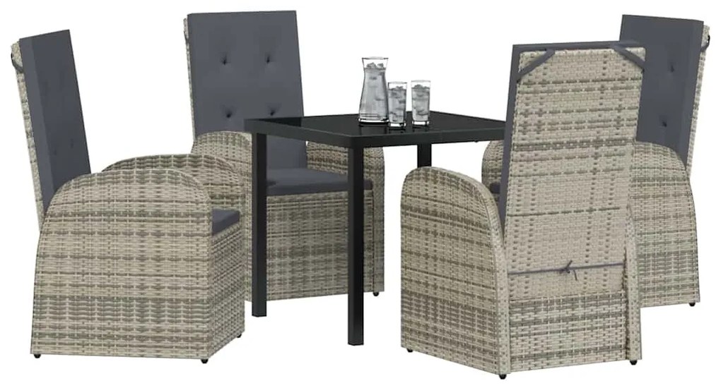 vidaXL Σέτ φαγητού για κήπο με μαξιλάρι 5 pcs Γκρι συνθετικό ρατάν