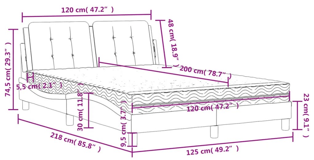 Κρεβάτι με Στρώμα Μαύρο και Λευκό 120 x 200 εκ. Συνθετικό Δέρμα - Μαύρο