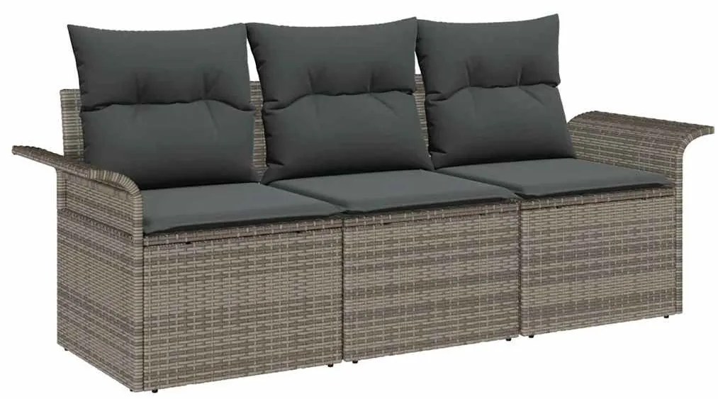 vidaXL Σετ Καναπέ Κήπου με μαξιλάρι 3 pcs Γκρι Πολυ ράταν