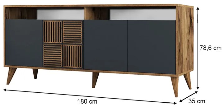 Μπουφές Milan Megapap χρώμα καρυδί - ανθρακί 180x35x78,6εκ. - GP052-0119,2