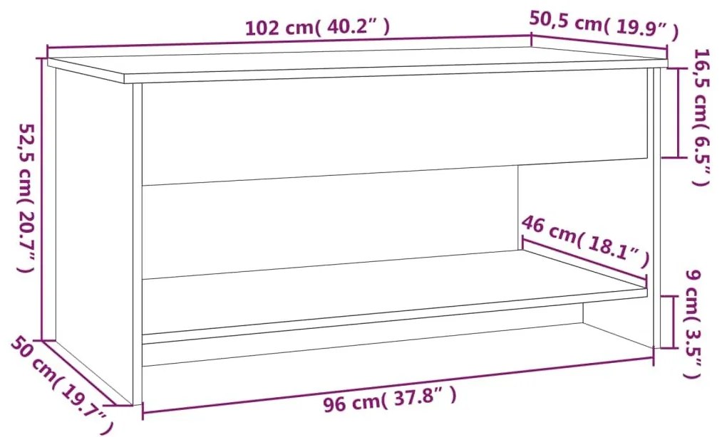 Τραπεζάκι Σαλονιού Γυαλ. Λευκό 102x50x52,5 εκ. Επεξεργ. Ξύλο - Λευκό