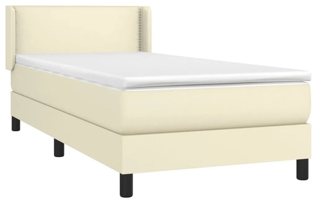 Κρεβάτι Boxspring με Στρώμα Κρεμ 100x200εκ. από Συνθετικό Δέρμα - Κρεμ