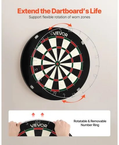 VEVOR Dartboard with 6 Darts &amp; Scoring Kit, Self-Healing Sisal Fibers Dartboard with Staple-Free Bullseye &amp; Rotating Number Ring, 451mm Professional Steel Tip Dart Board Set for Home Party Game Room