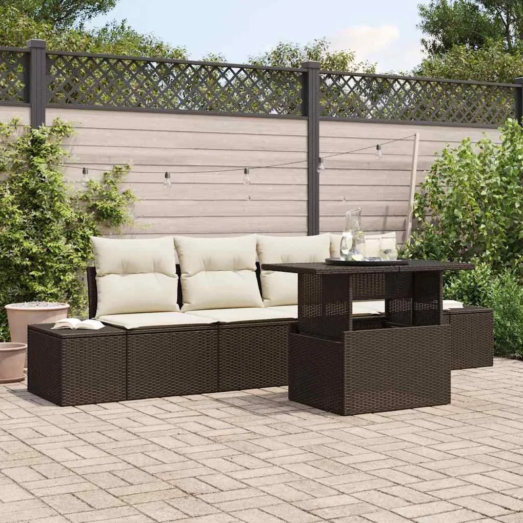 vidaXL Σετ Καναπέ Κήπου 5 pcs Καφέ και κρεμ 100 x 55 x 73 εκ