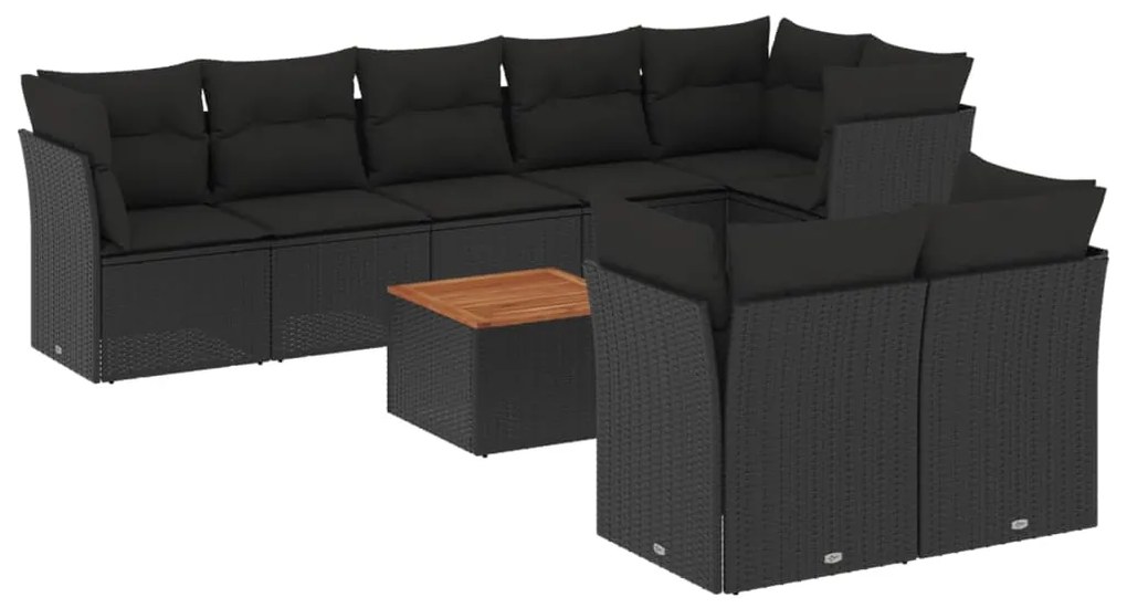 vidaXL Σαλόνι Κήπου Σετ 9 Τεμαχίων Μαύρο από Συνθ. Ρατάν με Μαξιλάρια