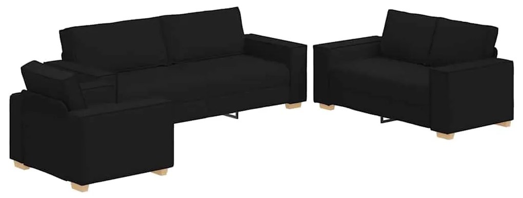 vidaXL Καναπές 3 pcs Μαύρο Ύφασμα μείγματος λινών