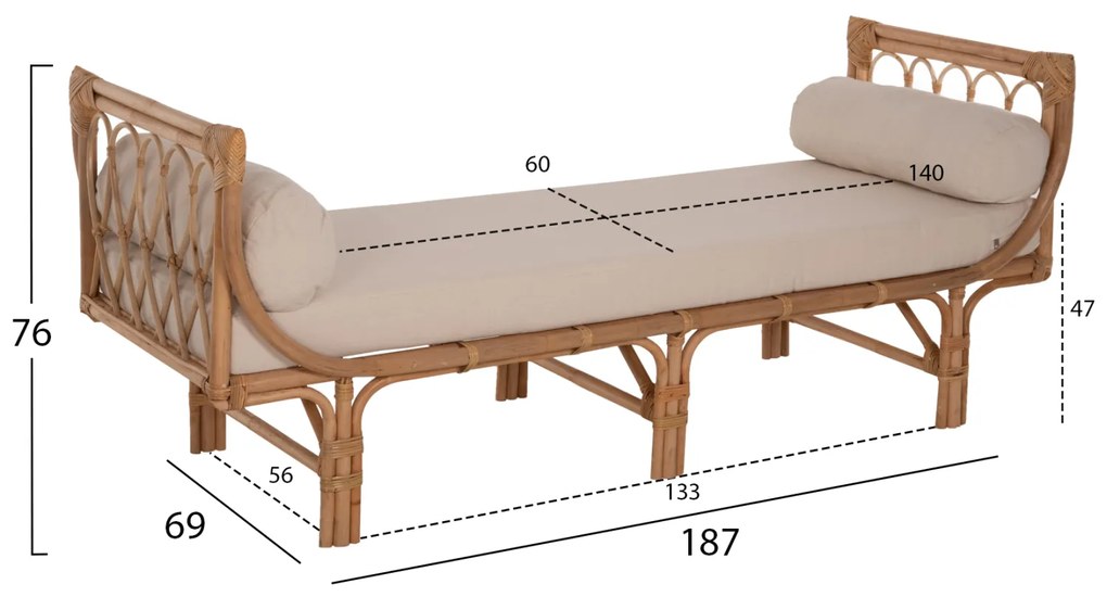 ΚΑΝΑΠΕΣ ΕΞΩΤΕΡΙΚΟΥ ΧΩΡΟΥ CHARMELLA HM9659 ΦΥΣΙΚΟ RATTAN-ΜΠΕΖ ΜΑΞΙΛΑΡΙΑ 187x69x76Yεκ. - 0513729 - HM9659