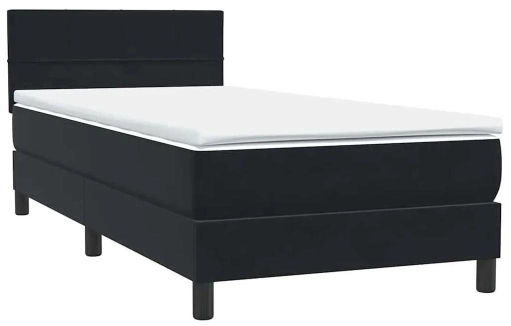 Box Spring Κρεβάτι με στρώμα Μαύρο 100x210 cm Βελούδινο - Μαύρο