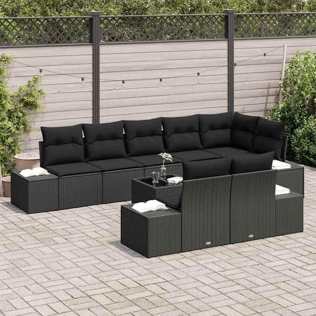 vidaXL Σετ Καναπέ Κήπου με μαξιλάρι 9 pcs Μαύρο Πολυ ράταν
