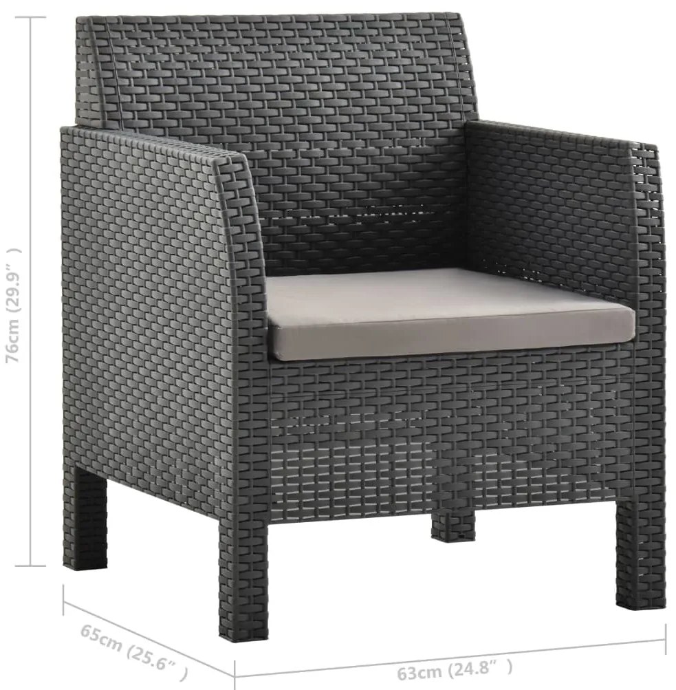 vidaXL Πολυθρόνες Κήπου με Μαξιλάρια 2 τεμ. Ανθρακί Ρατάν Πολυπ/λενίου