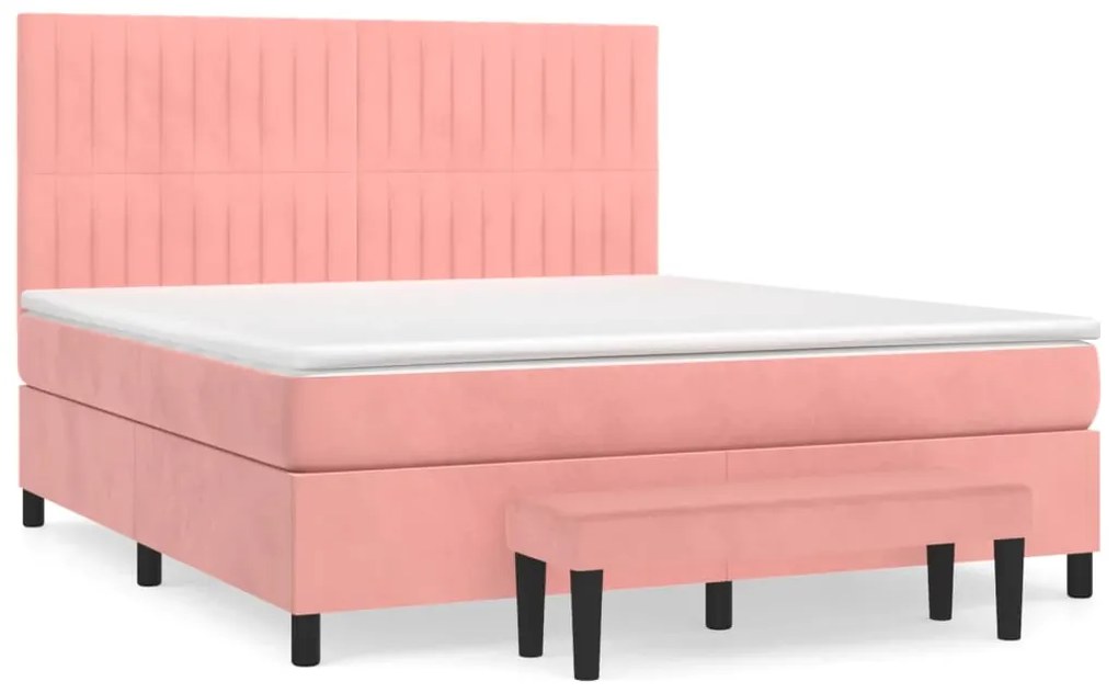 vidaXL Κρεβάτι Boxspring με Στρώμα Ροζ 180x200 εκ. Βελούδινο