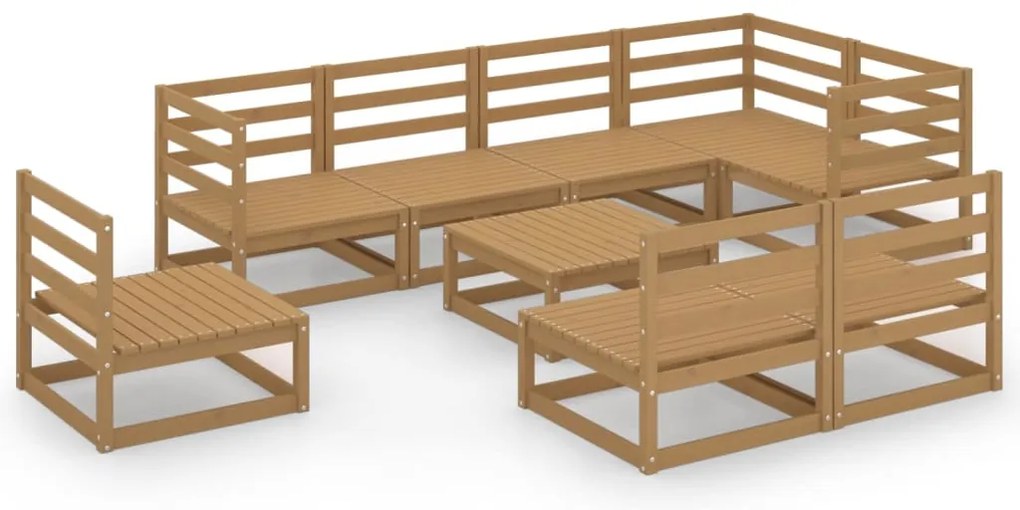 vidaXL Σαλόνι Κήπου Σετ 9 Τεμαχίων Καφέ Μελί από Μασίφ Ξύλο Πεύκου