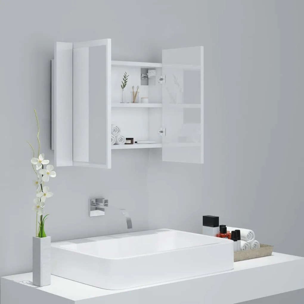 Καθρέφτης Μπάνιου με LED Γυαλιστερό Λευκό 60x12x45 εκ.Ακρυλικός - Λευκό