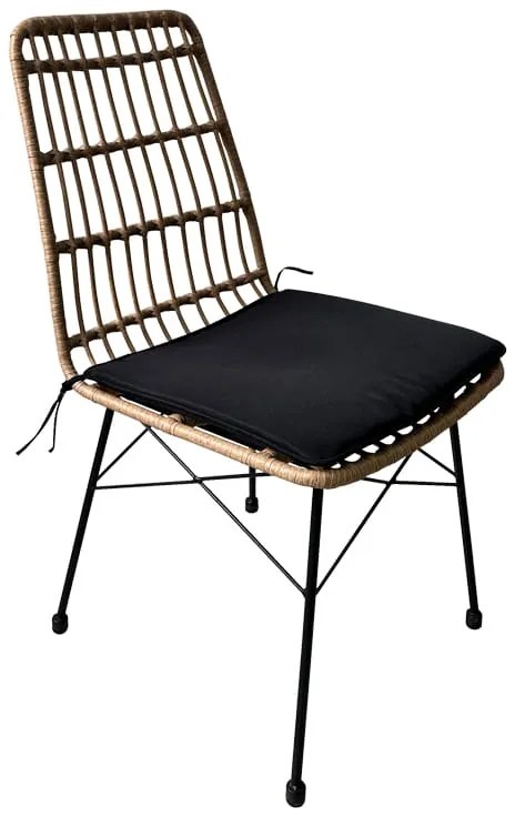 Καρέκλα Naoki pakoworld rattan σε φυσική απόχρωση με μαύρο μαξιλάρι και μεταλλικό μαύρο πόδι 45x60x83εκ