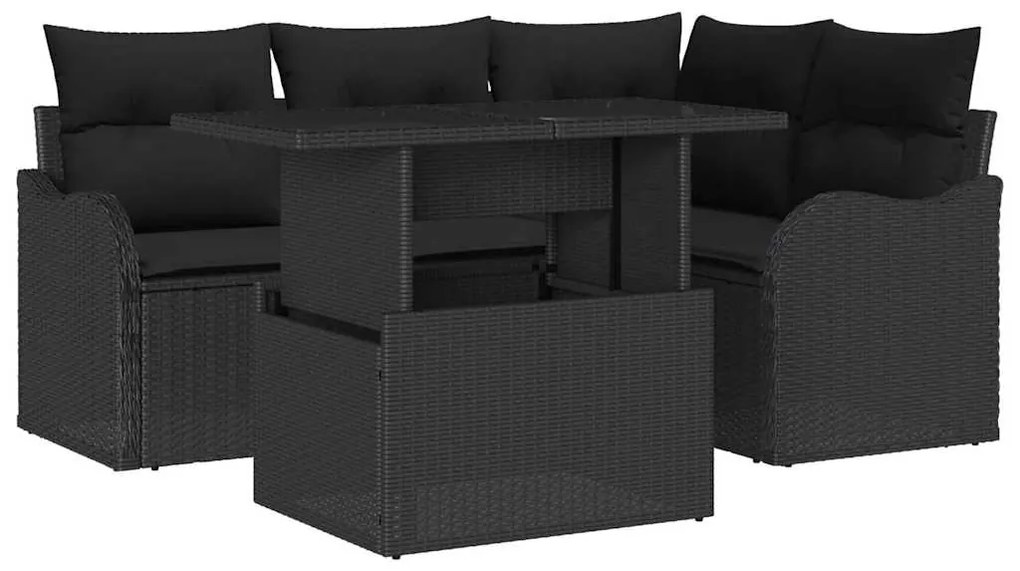 vidaXL Σετ Καναπέ Κήπου με μαξιλάρι 5 pcs Μαύρο Πολυ ράταν