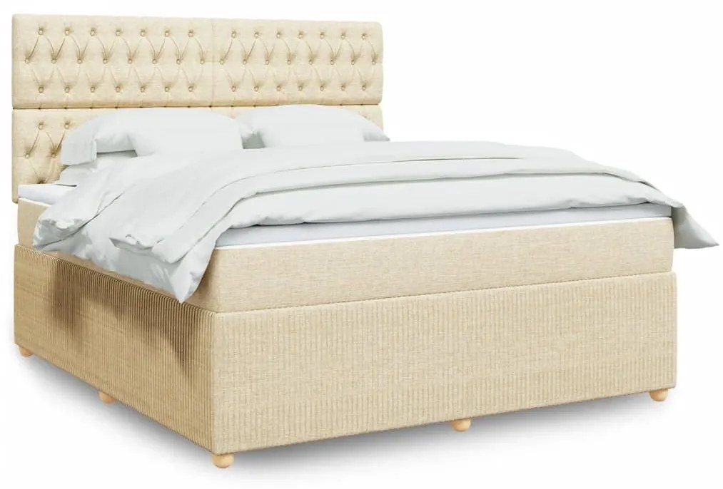 Κρεβάτι Boxspring με Στρώμα Κρεμ 180x200 εκ. Υφασμάτινο - Κρεμ