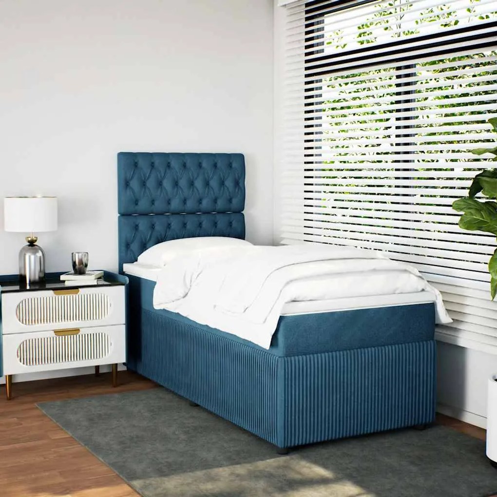 vidaXL Κρεβάτι Boxspring με Στρώμα Μπλε 90x200 εκ. Βελούδινο