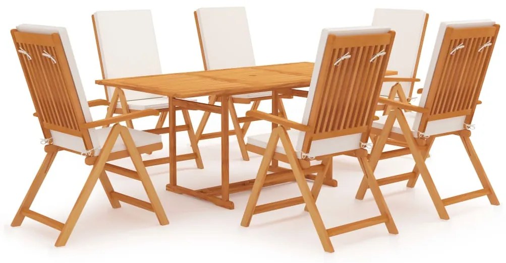 vidaXL Σετ Τραπεζαρίας Κήπου 7 Τεμ. από Μασίφ Ξύλο Teak με Μαξιλάρια