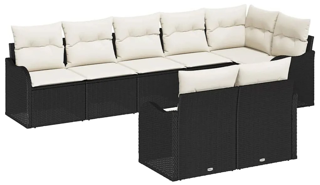 vidaXL Σετ Καναπέ Κήπου με μαξιλάρι 8 pcs Μαύρο και λευκό Πολυ ράταν