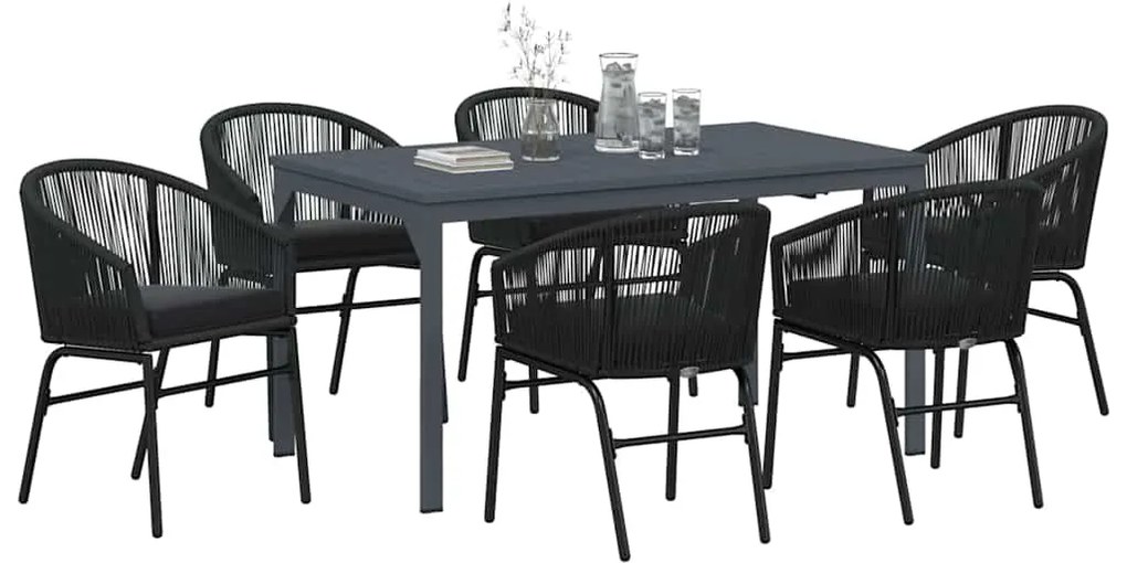 vidaXL Σέτ φαγητού για κήπο 7 pcs Μαύρο Πολυ ράταν