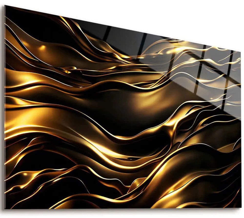 Πίνακας Γυάλινος Silken Waves 225ATP1123 65x45cm Black-Gold Wallity Οριζόντιοι Γυαλί