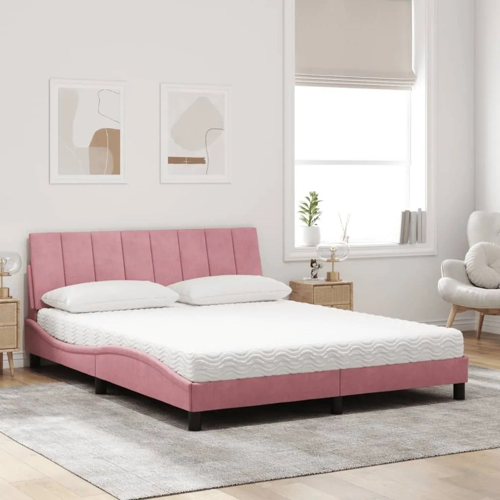 vidaXL Κρεβάτι με Στρώμα Ροζ 160x200 εκ. Βελούδινο