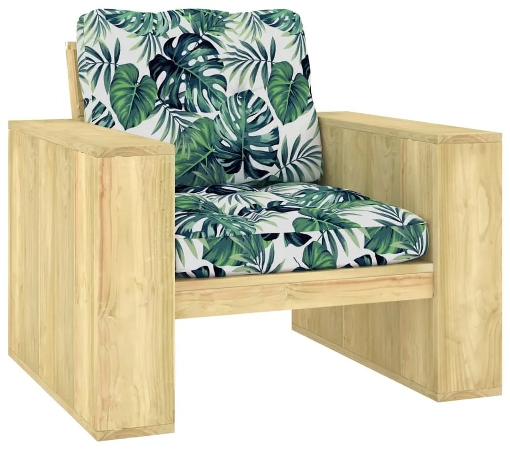 Καρέκλα Κήπου από Εμποτισμένο Ξύλο Πεύκου &amp; Μαξιλάρια με Φύλλα - Πολύχρωμο