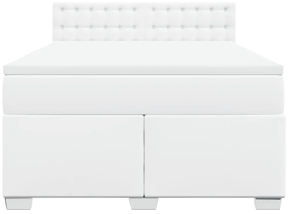 vidaXL Κρεβάτι Boxspring με Στρώμα Λευκό 140x190εκ.από Συνθετικό Δέρμα