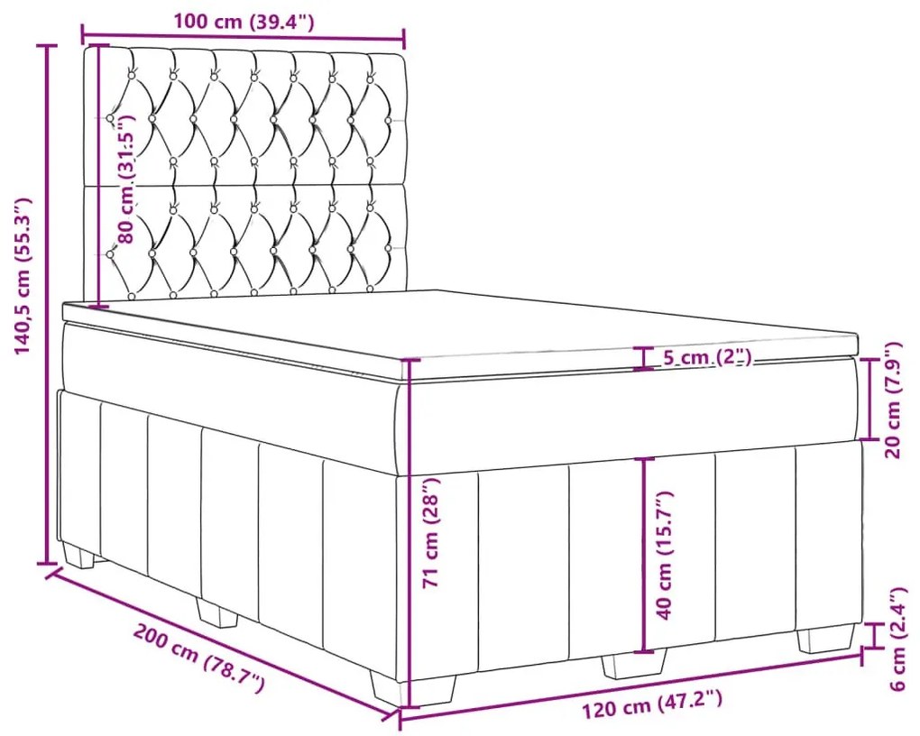 Κρεβάτι Boxspring με Στρώμα Σκούρο Καφέ 120x200 εκ. Υφασμάτινο - Καφέ