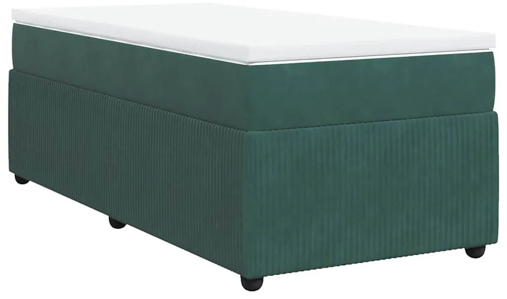 vidaXL Κρεβάτι Boxspring με Στρώμα Σκούρο Πράσινο 100x200εκ. Βελούδινο