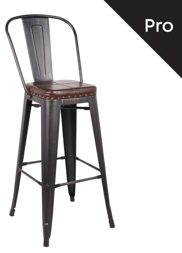 Σκαμπώ RELIX BAR Με Πλάτη Antique Black/PU Κάθ.Σκ.Καφέ 43x48x78/114cm
