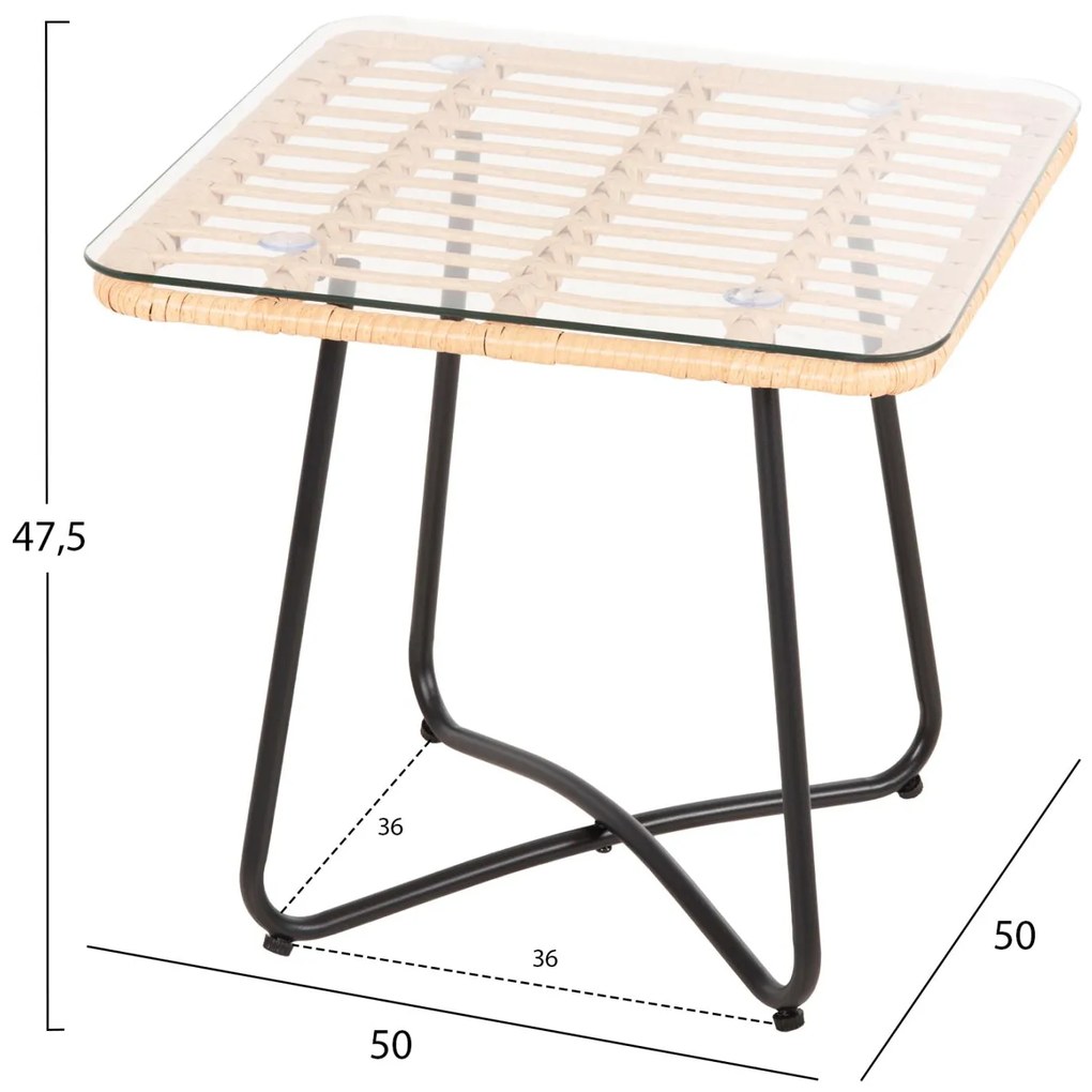 ΤΡΑΠΕΖΑΚΙ GERRY  ΜΕ WICKER ΜΠΕΖ-ΜΑΥΡΟ ΜΕΤΑΛ.ΣΚΕΛΕΤΟ 50x50x47,5Υεκ.