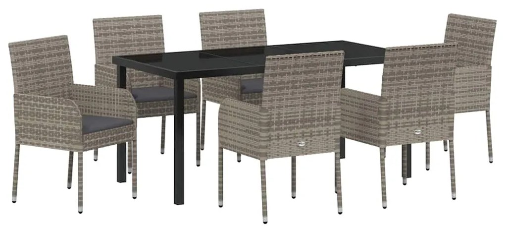 vidaXL Σέτ φαγητού για κήπο με μαξιλάρι 7 pcs Γκρι Πολυ ράταν