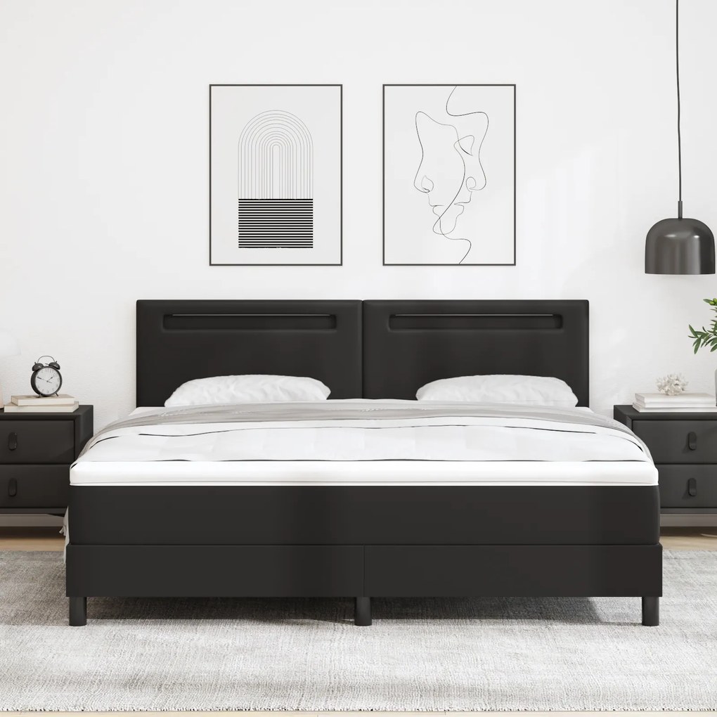 vidaXL Κρεβάτι Box Spring με Στρώμα Μαύρο, Σούπερ Κινγκ, Συνθετικό Δέρμα