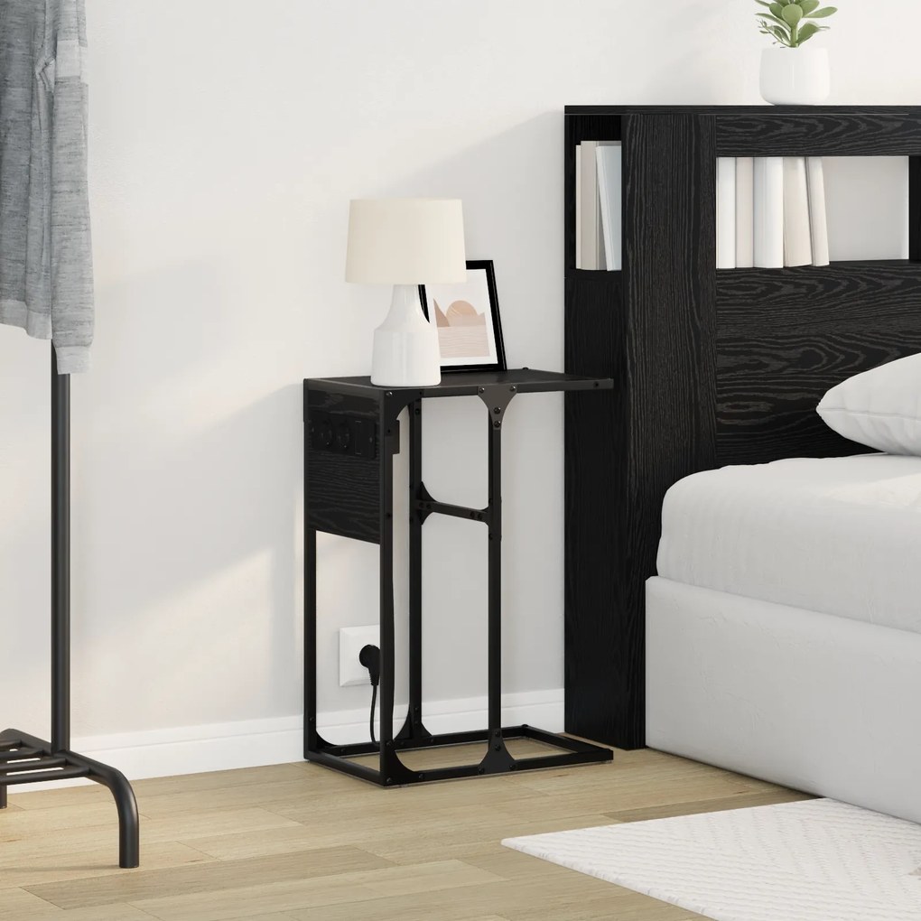 vidaXL Κομοδίνο Μαύρη δρυς 41.5 x 26 x 60.5 εκ Επεξεργασμένο ξύλο