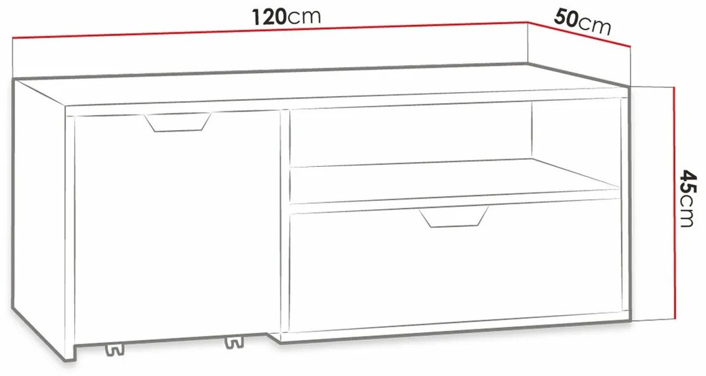 Τραπέζι Tv Omaha G121, Riviera δρυς, Γραφίτης, Αριθμός συρταριών: 2, 120x45x50cm, 37 kg | Epipla1.gr