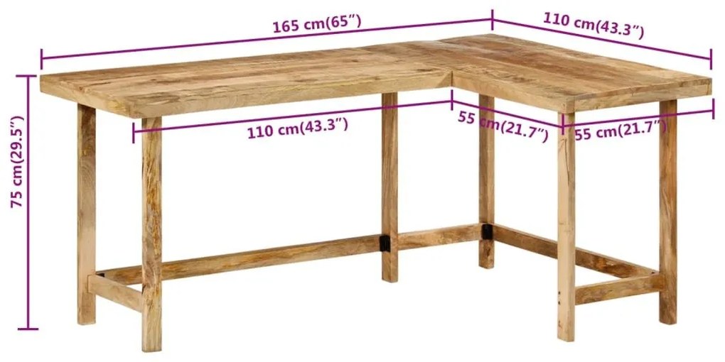 Γραφείο 165x110x75 cm Mango από μασίφ ξύλο - Καφέ