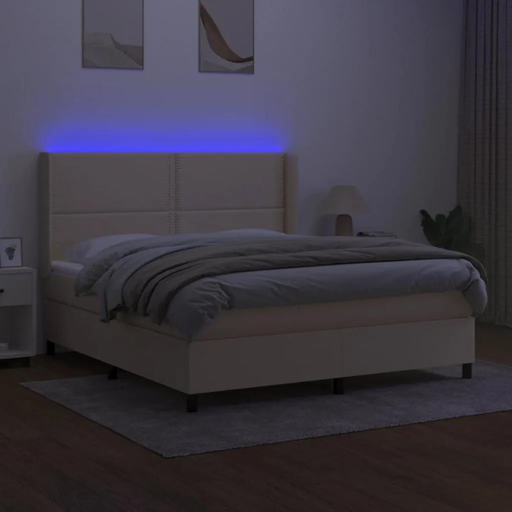 vidaXL Κρεβάτι Boxspring με Στρώμα & LED Κρεμ 180x200 εκ. Υφασμάτινο
