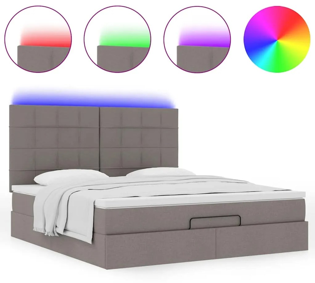 vidaXL Οθωμανικό κρεβάτι με στρώμα & LEDs Taupe 180x200cm ύφασμα