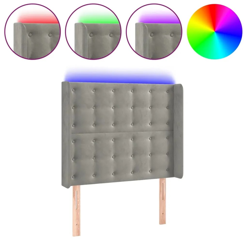 vidaXL Κεφαλάρι Κρεβατιού LED Ανοιχτό Γκρι 83x16x118/128εκ. Βελούδινο