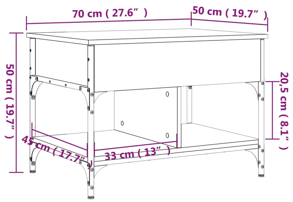 Τραπεζάκι Σαλονιού Γκρι Sonoma 70x50x50 εκ. Επεξ. Ξύλο/Μέταλλο - Γκρι