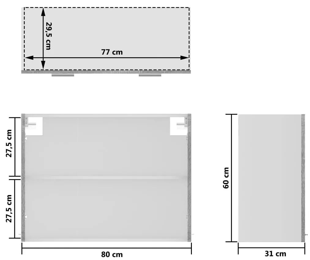 Κρεμαστό Ντουλάπι Γυάλινο Γκρι Sonoma 80x31x60 εκ. Επεξ. Ξύλο - Γκρι